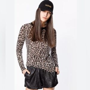 Zadig & Voltaire Miss CP Leo Print 100% Cashmere Sweater Size XS